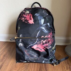 Ted Baker Black Backpack with Red and Blue Floral Design